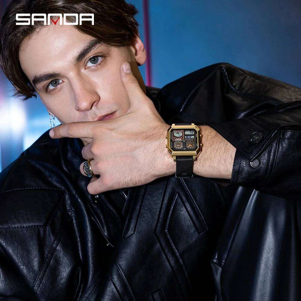 SANDA 6210 Fashionable Multi functional Intelligent Temperature Gauge Waterproof Men's Electronic Watch