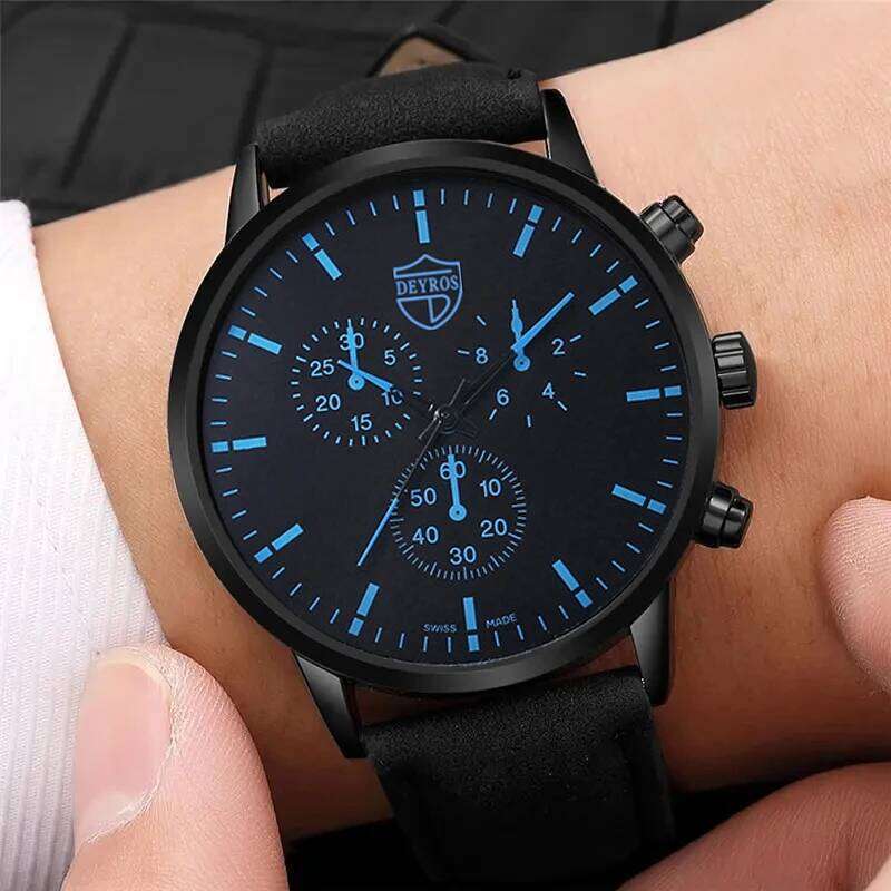 2pcs Men's Fashion Sports Watch Leather Bracelet Set Luxury Business Quartz Wrist Watches for Men Gift Relogio Masculino