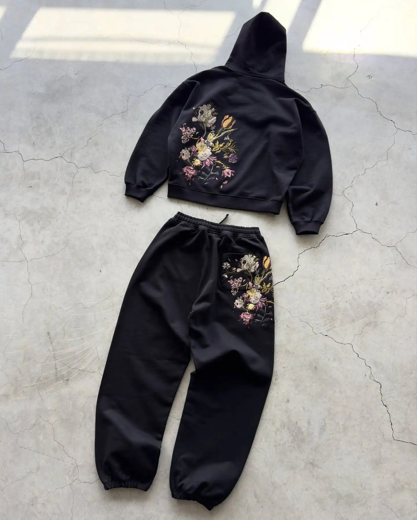Garden of Eden V2 Hoodie and Sweatpants Two Piece Set Men Women Loose Sweatshirt Flower Embroidery Tracksuit Jogging Pants Suit 260311