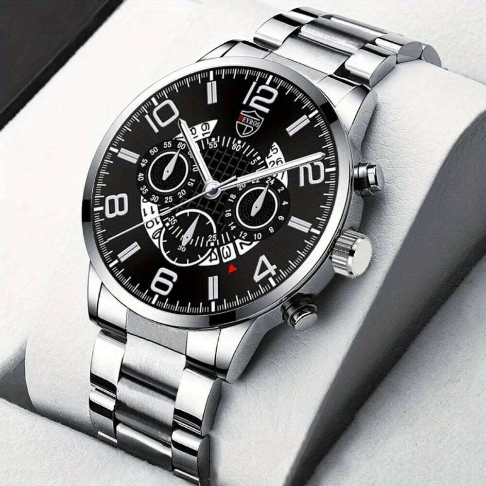 2Pcs/set Business Casual Round Quartz Alloy Strap Case Suitable for festivals or daily wear Men's Fashion Watch Set