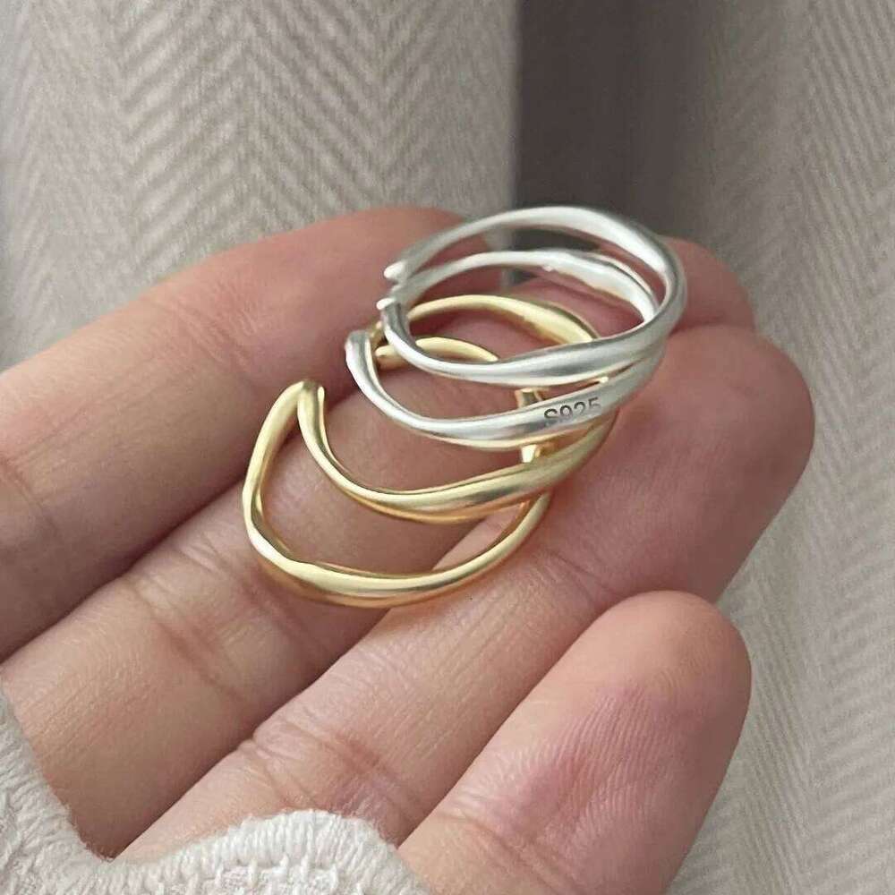 925 Sterling Silver Rings Women Geometric Fine Jewelry Finger Adjustable Simple GOld Narrow Ring For Party Birthday Gift H260312