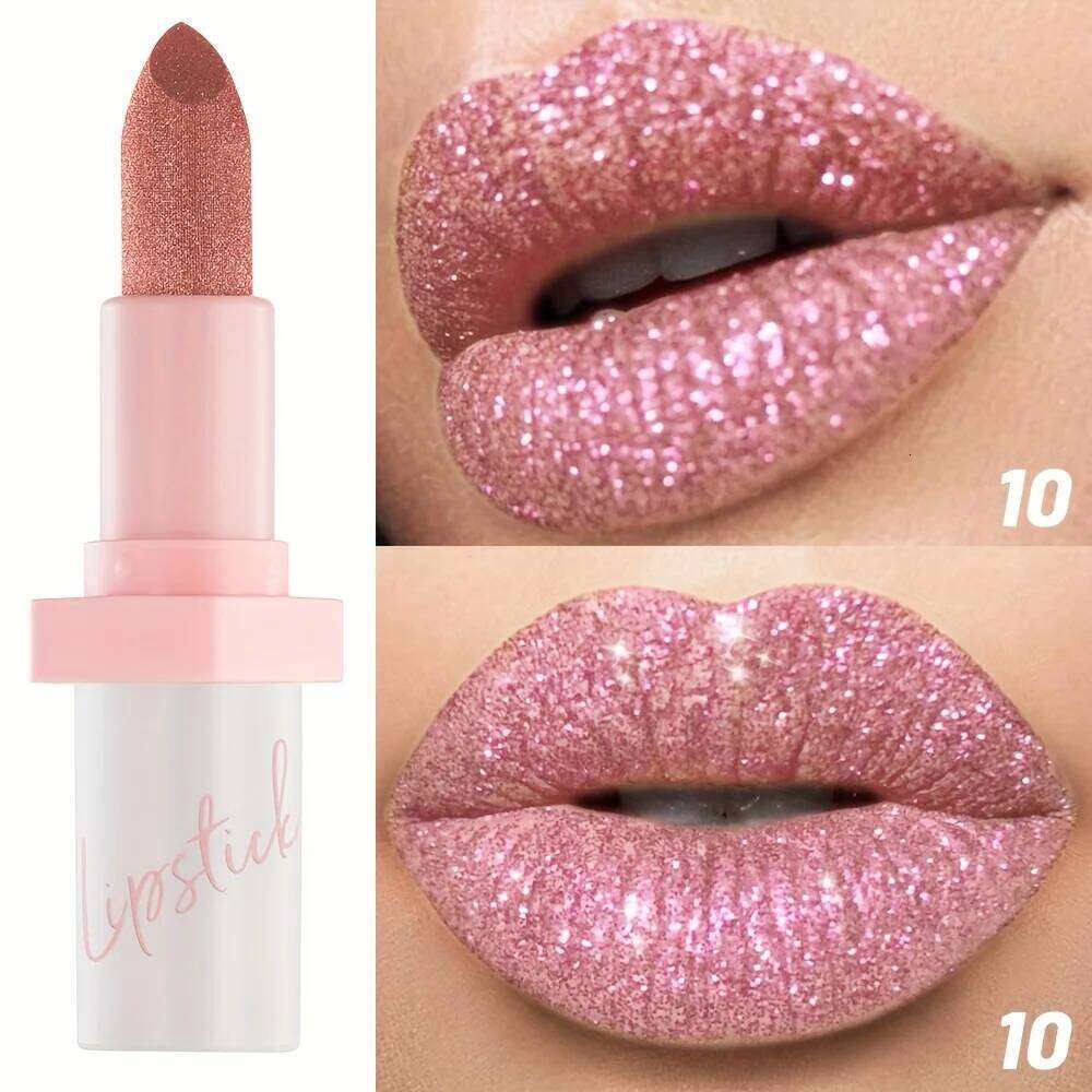 Metallic Pearlescent Lipstick, Long Lasting Waterproof Lip Makeup, Smooth Hydrating Formula for Plump Glossy Lips W260311