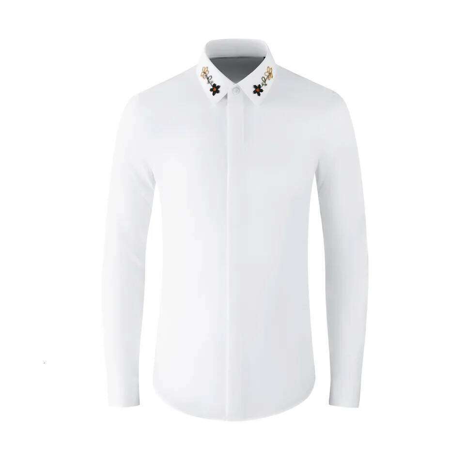 Handmade Beaded For Men Long Sleeve Business Social Dress Shirt High-Quality Cotton Casual Star Stage Performance Costume