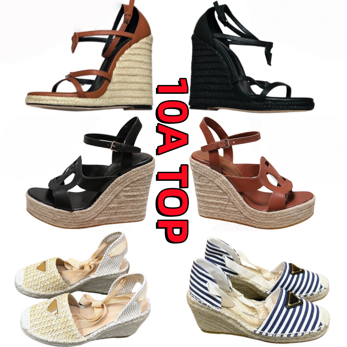 Designer Gladiator sandals Women Wedge Raffia straw weaving sandalen Luxury Women Platform Heel Mules Denim Leather slipper murakami prom shoe Mule dress shoes 10A