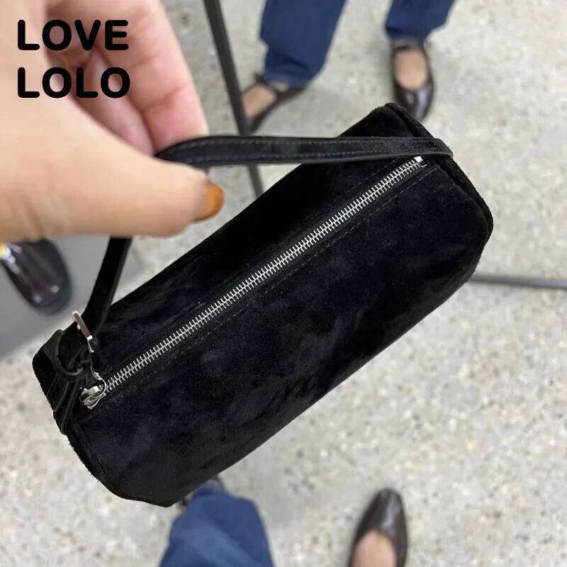 2025 New Luxury 90S Pen Holder Genuine Soft Cowhide & Suede Mini Crossbody Bag Hand-Carry Vintage Shoulder Purse For Women