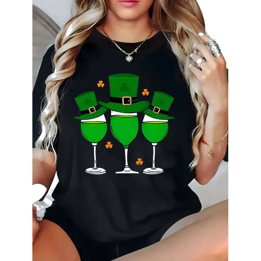 Women's St. Patrick's Day T-Shirt round Neck Short Sleeve Casual Graphic Tee Clover Print Fashion Spring Z260312