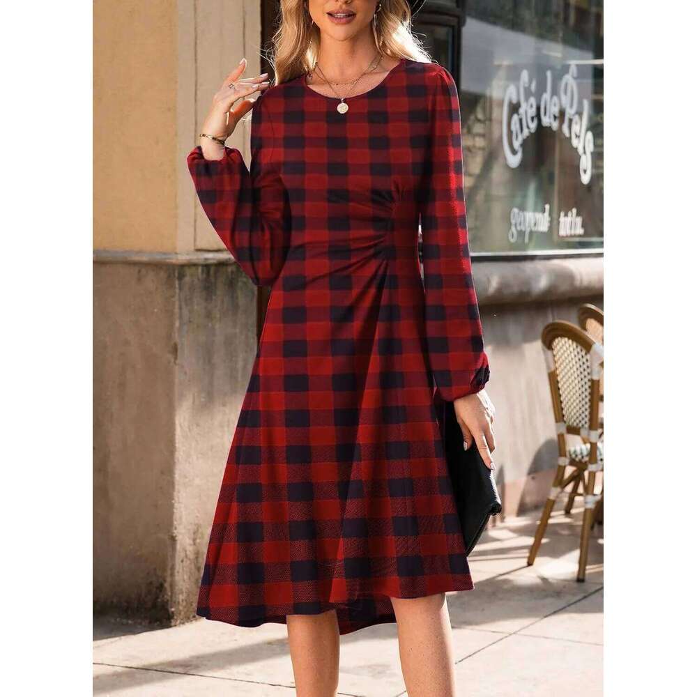 2025 New Women's Long - sleeved Black Maxi Dress with Ruched Waist Detail C260312