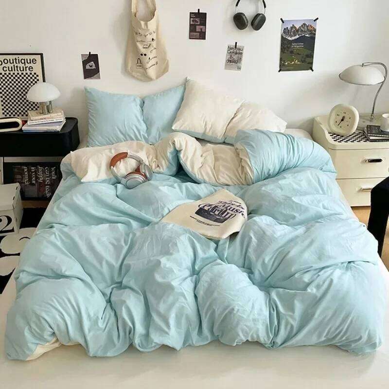 New Class A washed cotton polished four-piece sheet quilt cover, dormitory three-piece set, bed hat, bedding H260312