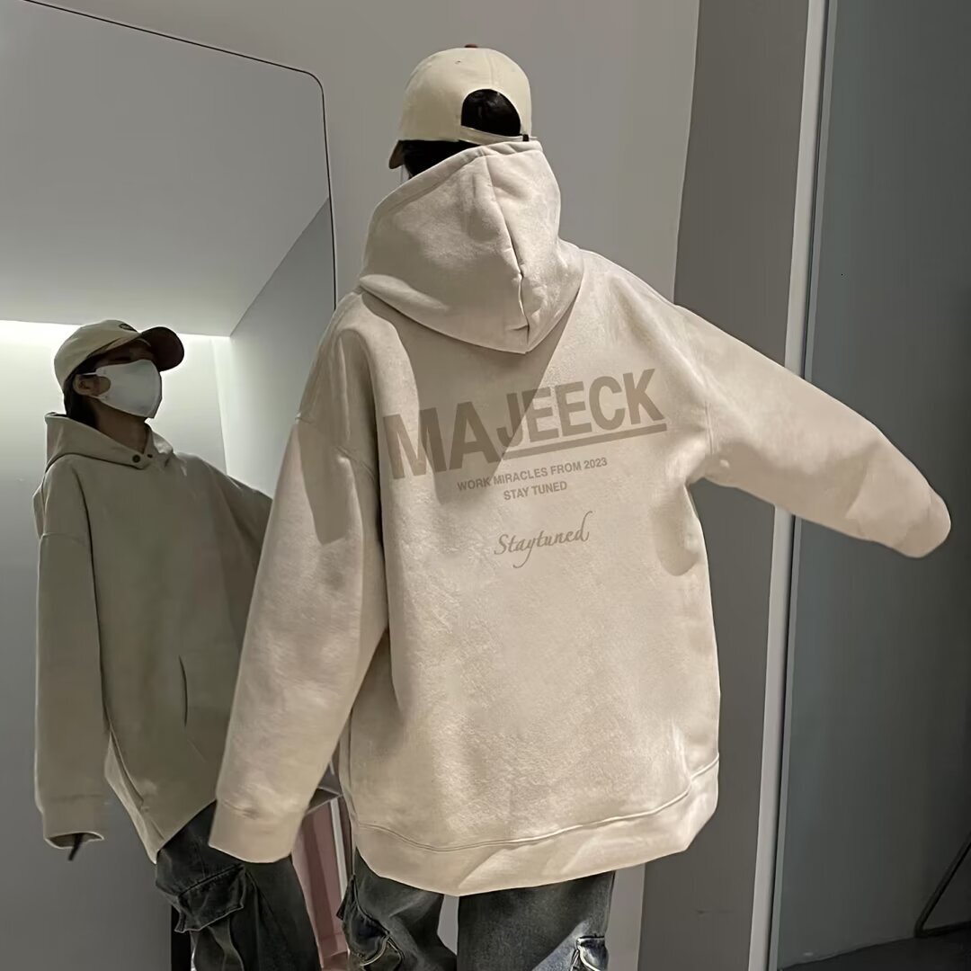 Pink Suede Hooded Sweatshirt For Men Spring And Autumn Trendy Designer Hoodie Brand Ins Heavyweight Cool Couple Loose Plus Size Casual Jacket