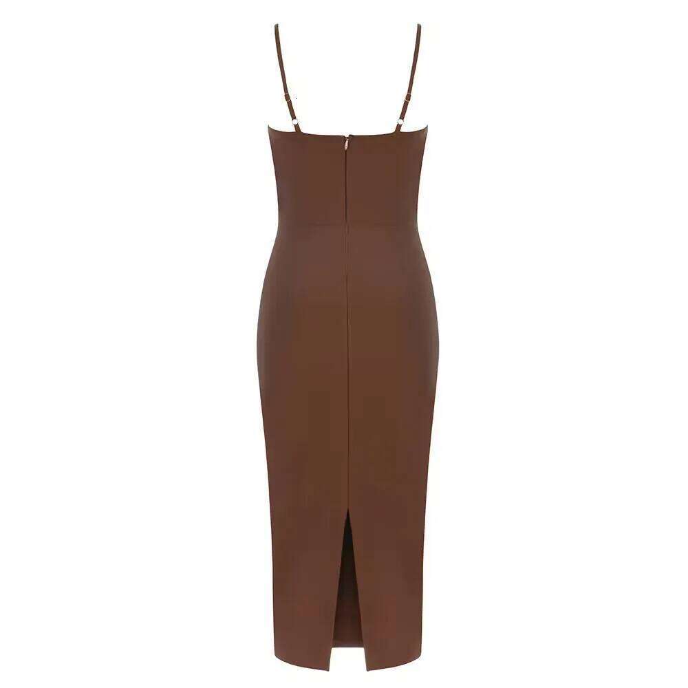 Dark Brown Long Strap Sleeveless Bodycon Bandage Sexy Fashion Women's Summer Celebrity Evening Party Dress Vestidos C260312
