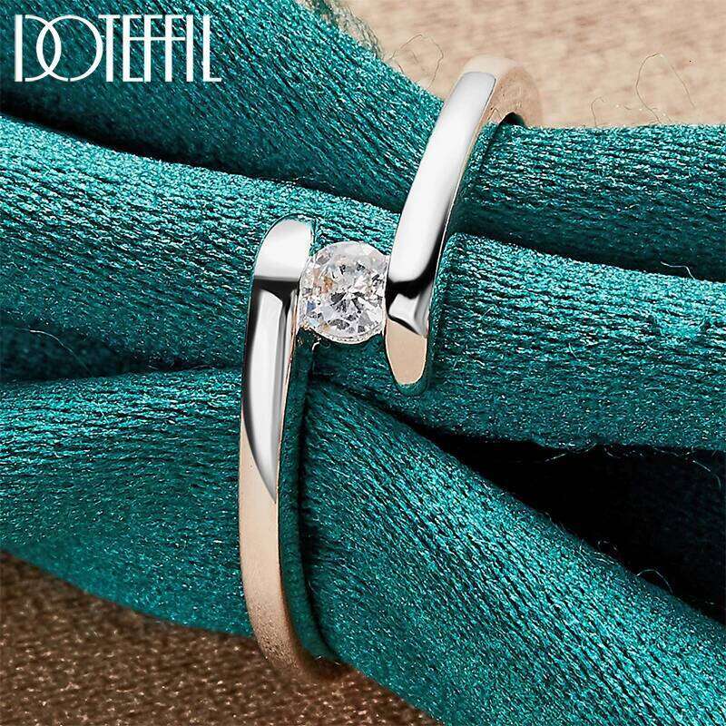 DOTEFFIL 925 Sterling Silver Simple AAAAA Zircon Ring For Woman Fashion Wedding Engagement Party Gift Charm Jewelry H260312