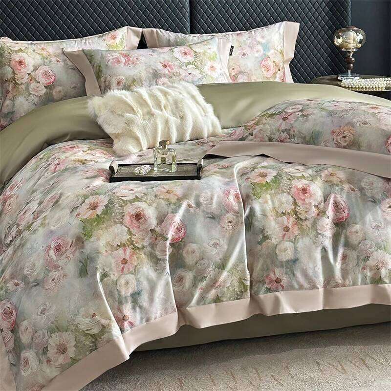 Premium 1000TC Egyptian Cotton Flowers Print Queen King Size Bedding Set Duvet Cover Flat/Fitted Sheet Pillowcases 4Pcs H260312