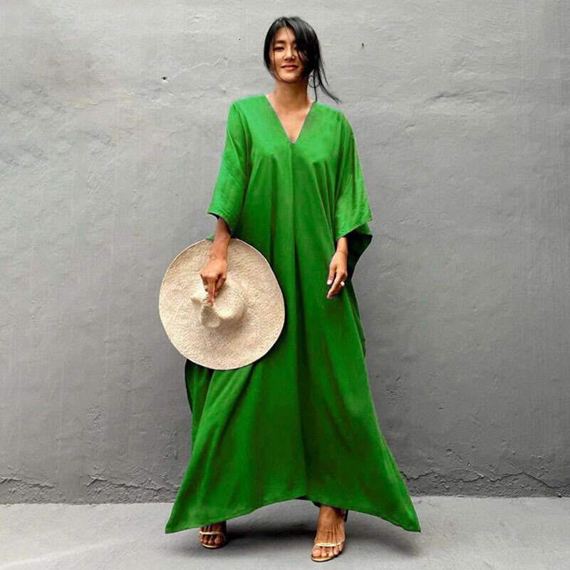 New European and American style rayon solid color cover-up dress seaside vacations, loose-fitting bikini swimsuit robe for women