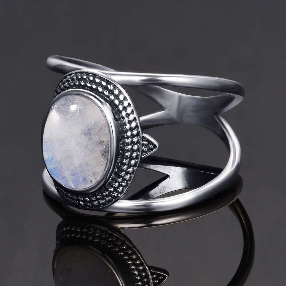 Vintage Natural Rainbow Moonstone Ring for Women Men Round Oval Gemstone Rings Luxury Fine Jewelry Wedding Party Gifts Size 6-10 H260312