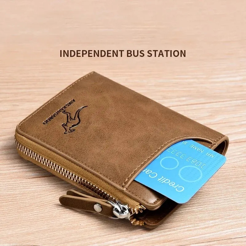 Mens Wallet Leather Business Card Holder Zipper Purse Wallets for Men RFID Protection Purses Carteira Masculina 260304