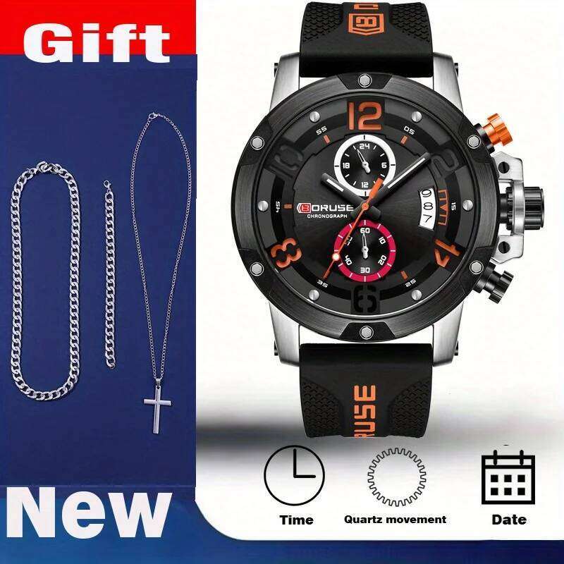 4pcs/set Business Watches & Jewellery Sets, Mens Quartz Waterproof Casual Sports Luminous Watch for Men Wristwatch