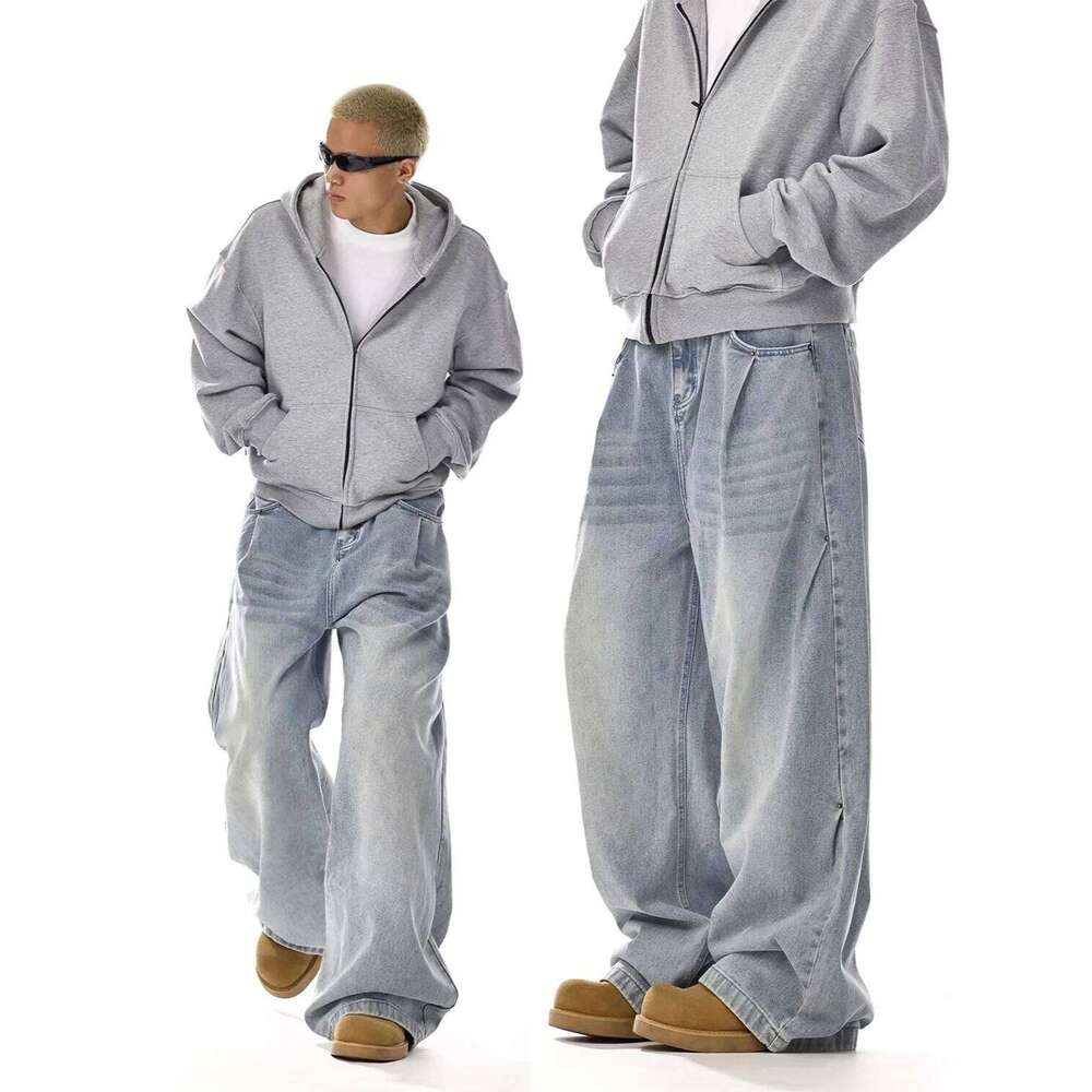 Y2K Men's Baggy Jeans Unisex Trendy Casual Wide-Leg Denim Pants High Street Quality American Style Streetwear Oversize Trousers 26Y0312