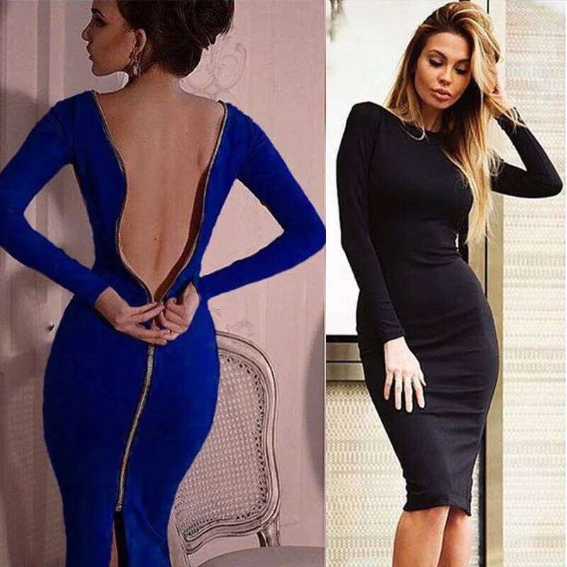 Spring new large size Bodycon Solid Color Round neck long sleeve Back zipper tight dress Female Fashion Clothes D1240 C260312