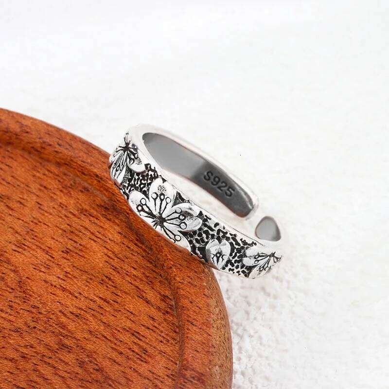 925 Sterling Silver Jewelry Carving Flower Wedding Rings For Women Couple Valentines Gift Prevent Allergy H260312