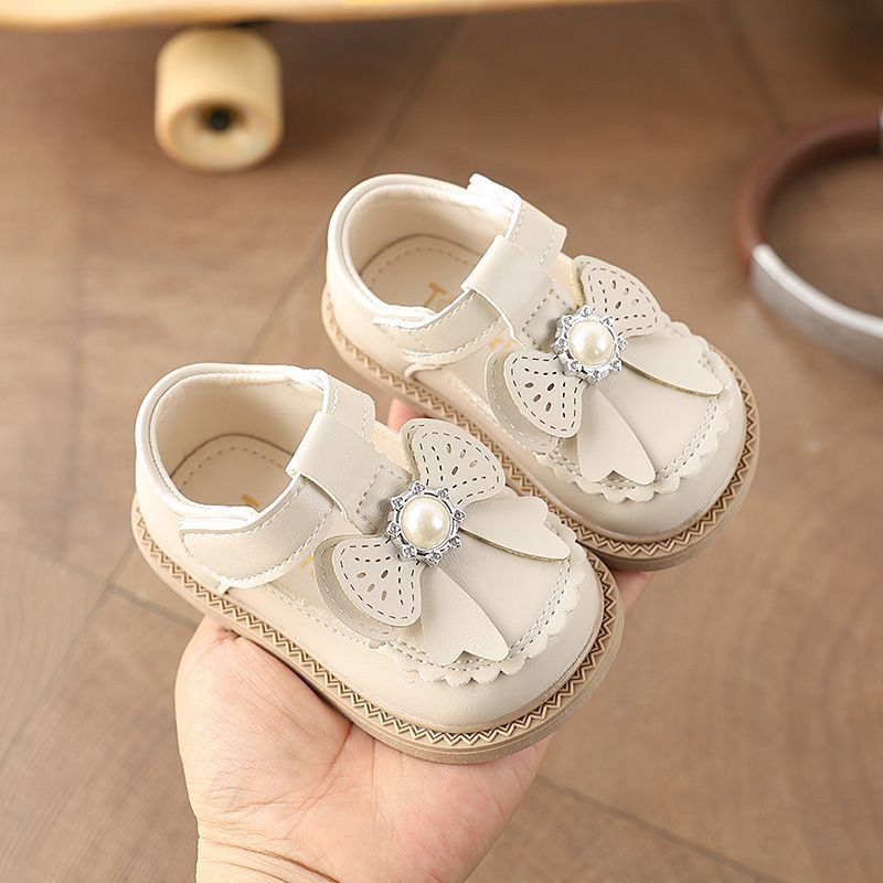 Baby Girls Mary Jane Flats Cute Pearl Bow Non-Slip Toddler Princess Dress Shoes Perla Zapatos Casuales Antideslizantes Free shipping