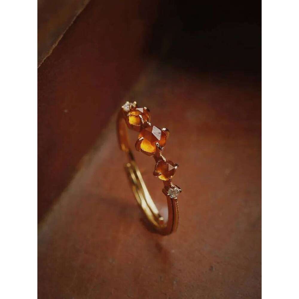 Magic Sun Amber Ring, Garnet Rings, Japanese Orange Gemstone Jewelry, Boho Dainty Adjustable Ring Gift for Her H260312