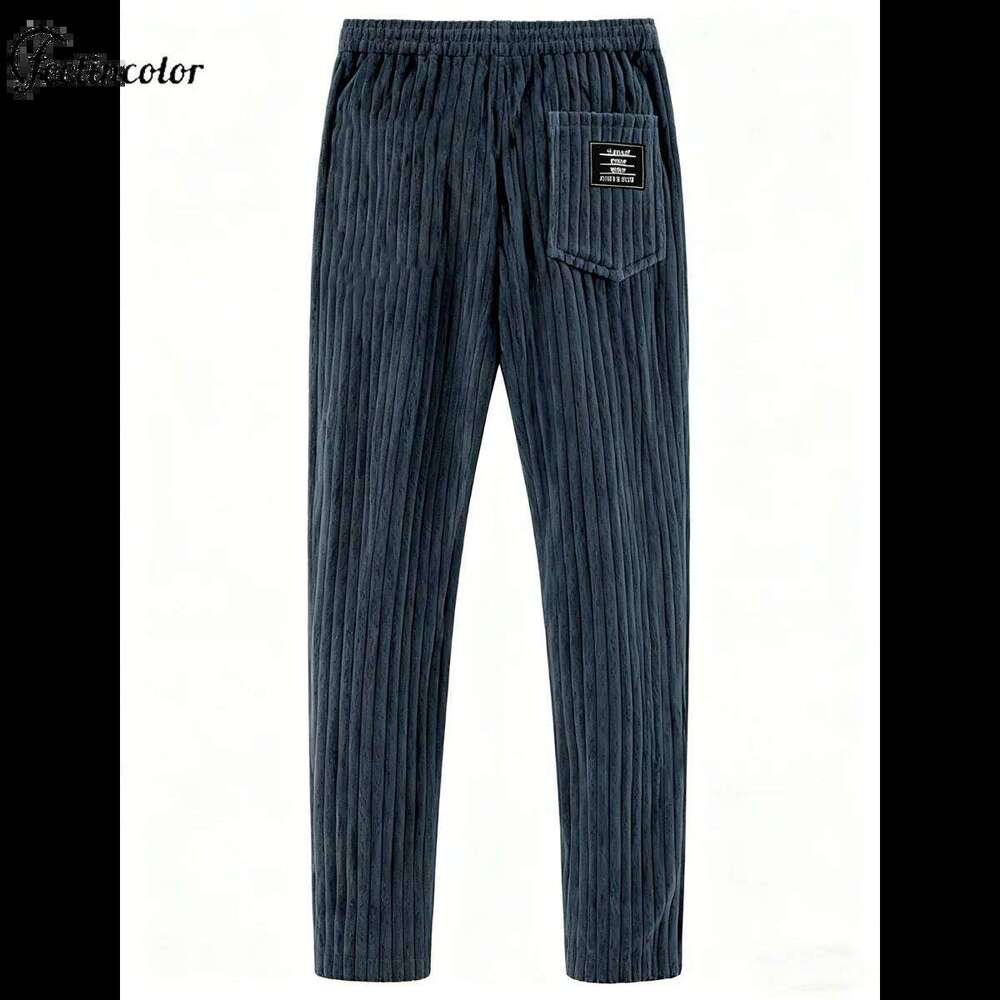 Retro Vertical Striped Men's Pants Corduroy Autumn Casual Pocket Trousers Loose Straight Bottoms Fashion Sports Male Clothing
