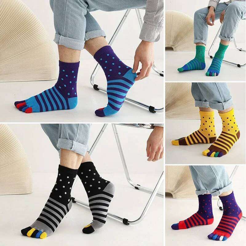 Cotton Five Finger Mans Striped Casual Business Fashion Sweat-Absorbing Anti-Bacterial Breathable Warm Toe Happy Socks Z260312