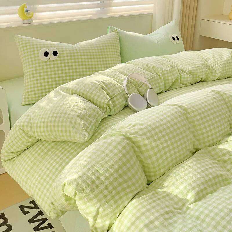 Small Fresh Cream Style Striped Simple Embroidery Big Eyes Four-piece Quilt Cover Bed Sheet Dormitory Three-piece Set H260312