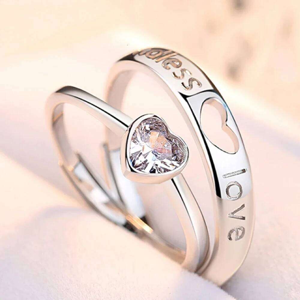 1 Pair Adjustable Heart-Shaped Couple Ring Copper Plated Platinum Men Women Finger Jewelry Drop Shipping Valentine's Gift W260312