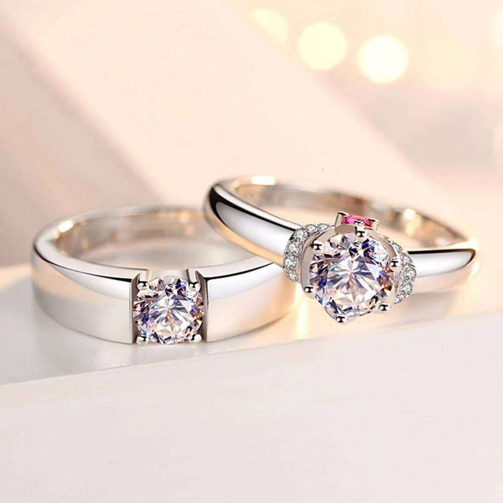 2Pcs/Set Classic Pink Zircon Geometric Square Couple Rings For Women Men Romantic Proposal Promise Wedding Paired Ring Jewelry W260311