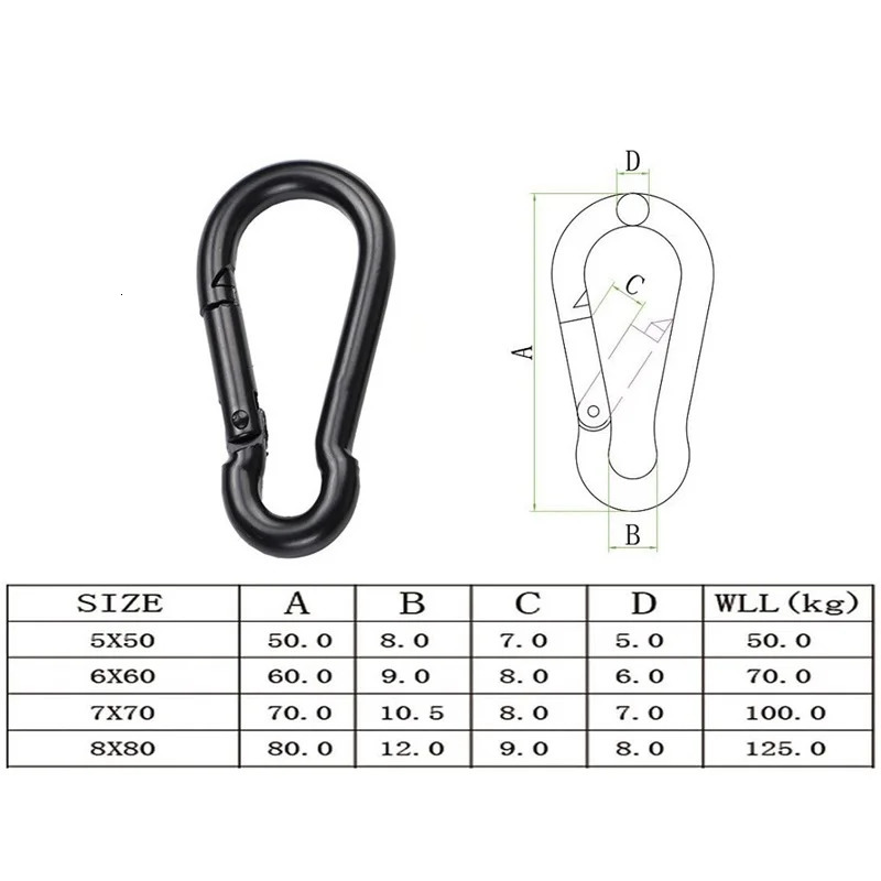 Iron Material Electrophoresis Black Surface Carabiner Snap Hook 5MM 6MM 8MM 260228
