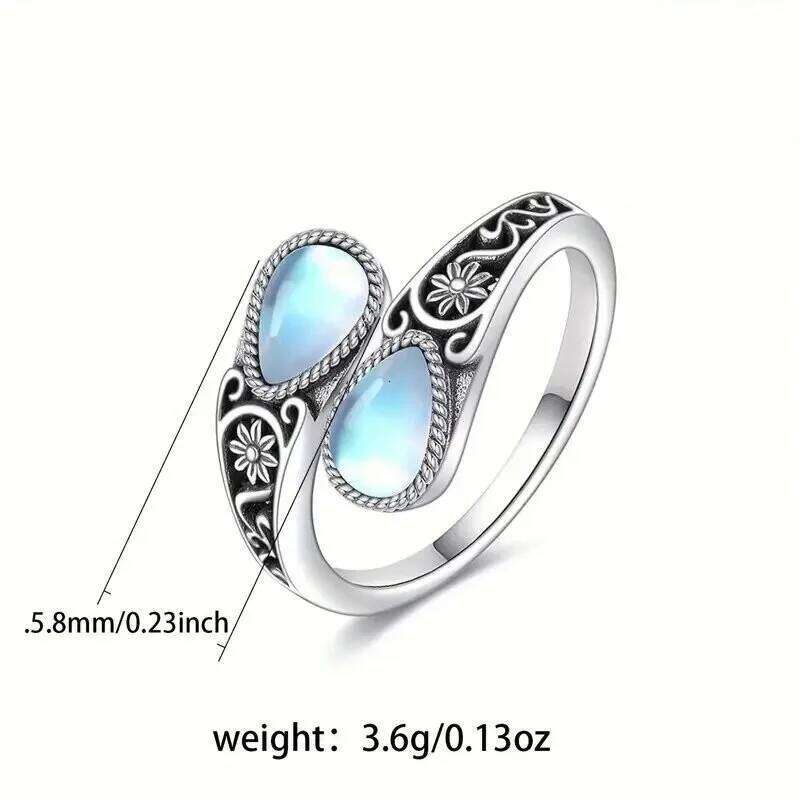 Huajie Women's Black/White Moonstone Inlaid Elegant Opening Rings Carving Patterns Party Lady New Ring Jewelry Accessories H260312