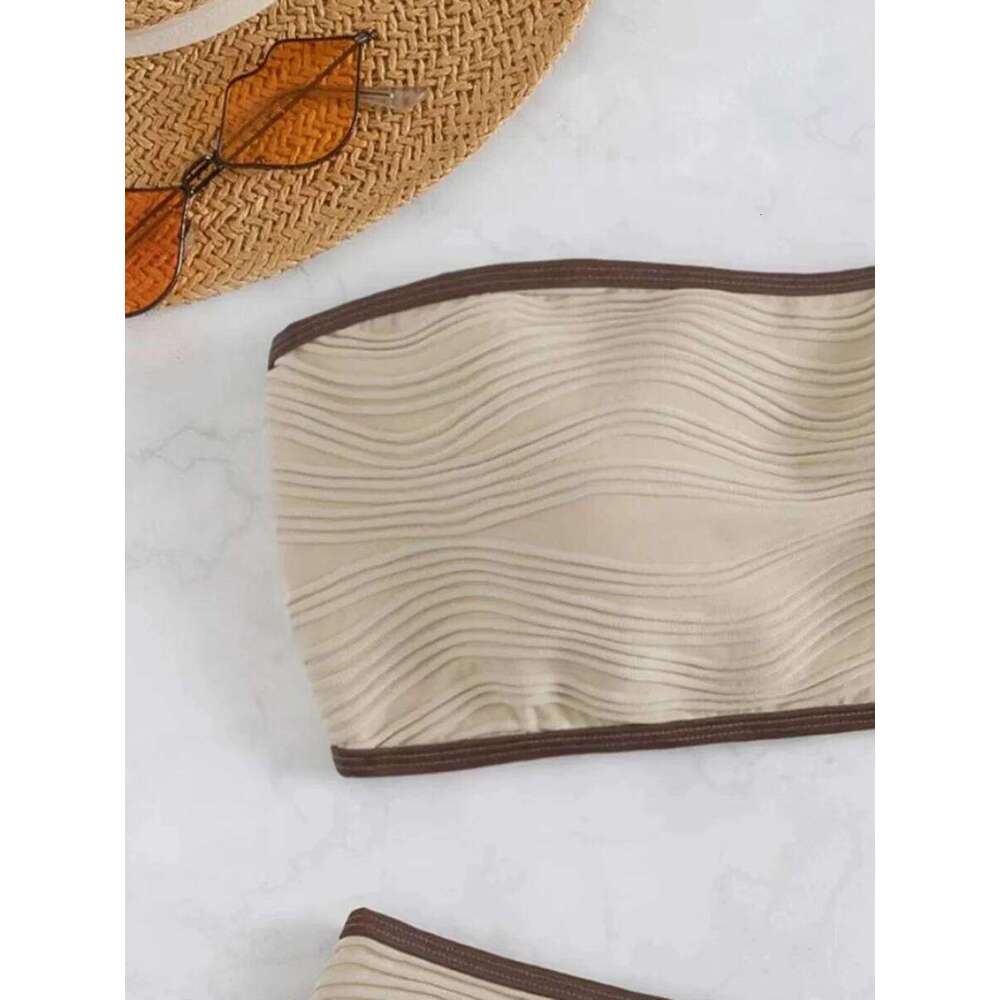 Contrast Binding Bandeau Bikinis 2025 Women Sexy Thong Swimsuit Push Up Swimwear Female Bathing Suit Swimming Summer Beachwear Y260303