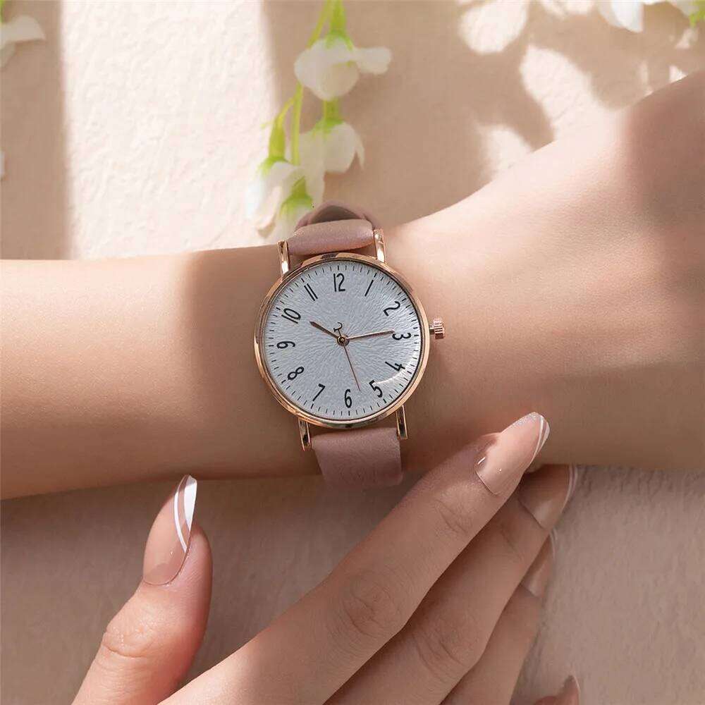 Fashion Ladies Digital Simple Brand Quartz Watch Hot 2023 New Casual Pink Leather Strap Women's Clock Dress Watches