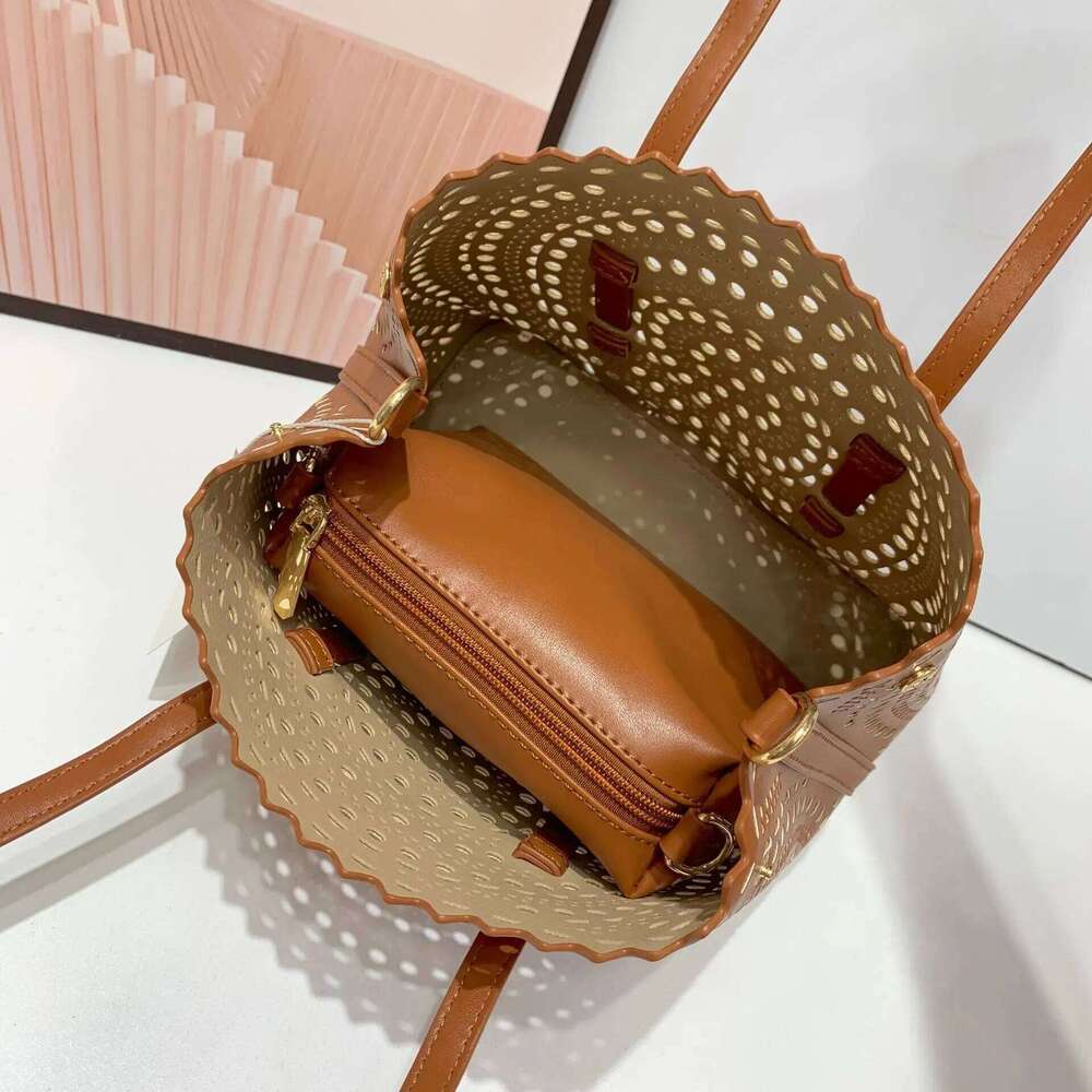 Women S Brand Luxury Round Wave Large Capacity Shopping Tote Handbag Carved Basket Lady Shoulder Crossbody Mother Bag TIANOUDAISHU