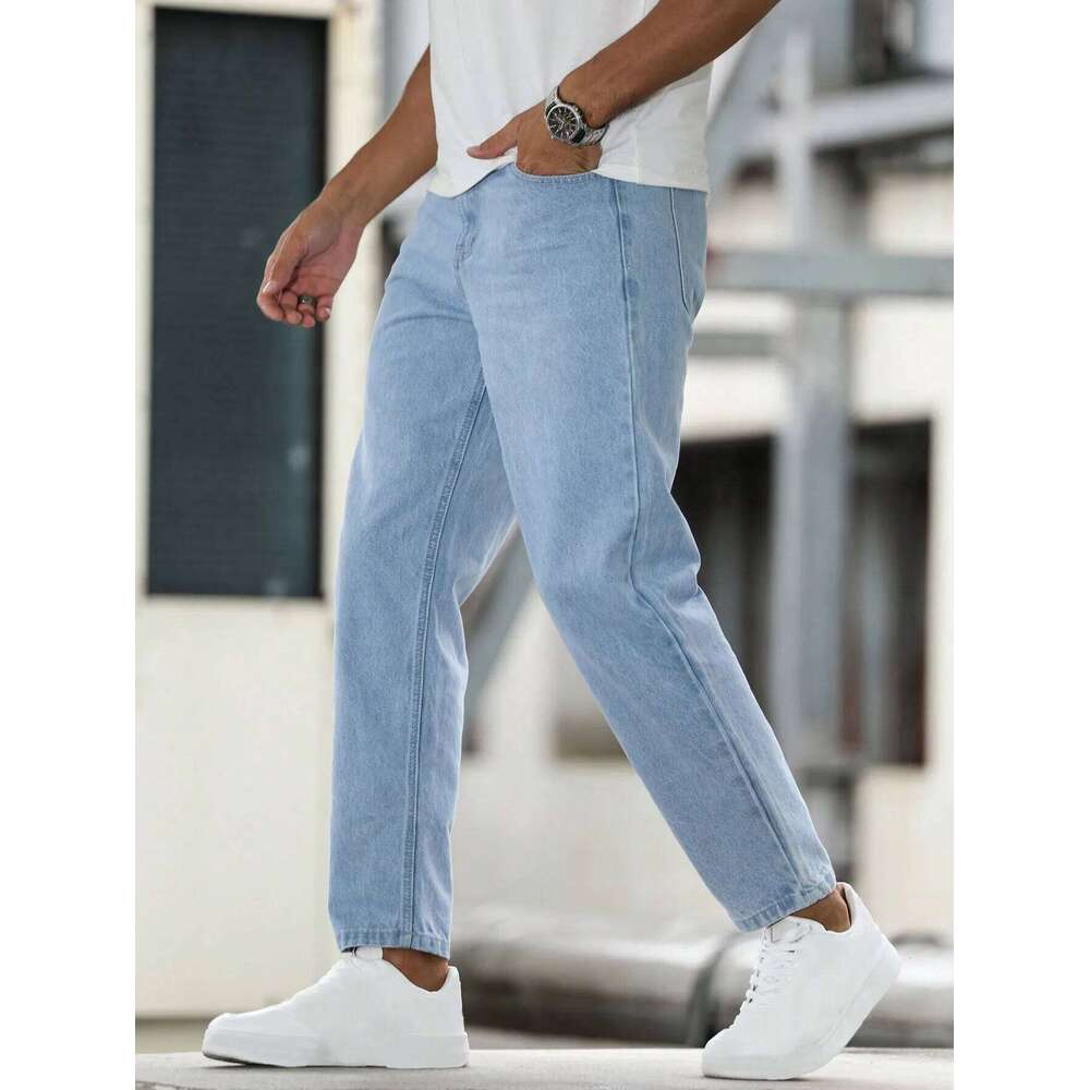 Solid color men's casual jeans, comfortable and breathable for a premium look.