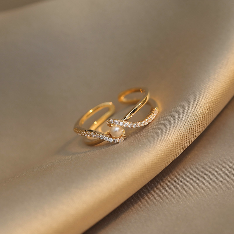 Cross-shaped faux pearl for women, unique design, index finger ring, fashionable and stylish open ring