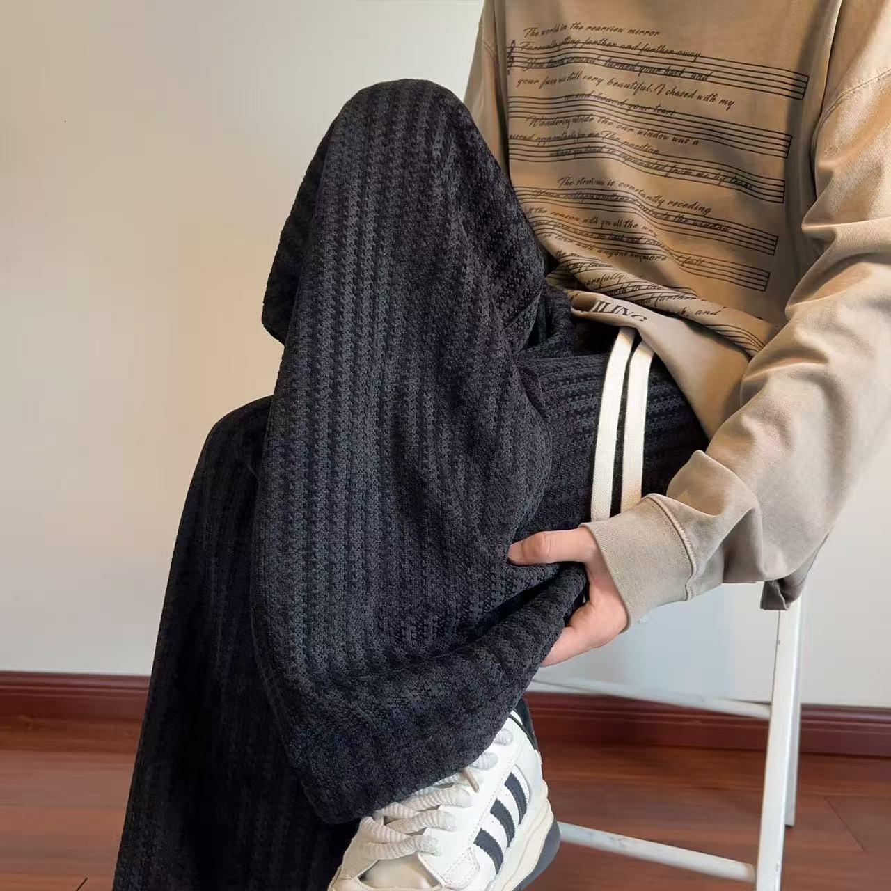 Style Striped Knit Loose Straight Designer Pants Heavy-duty Sweatpants Casual Sports Long Pants For Men Autumn And Winter Trendy