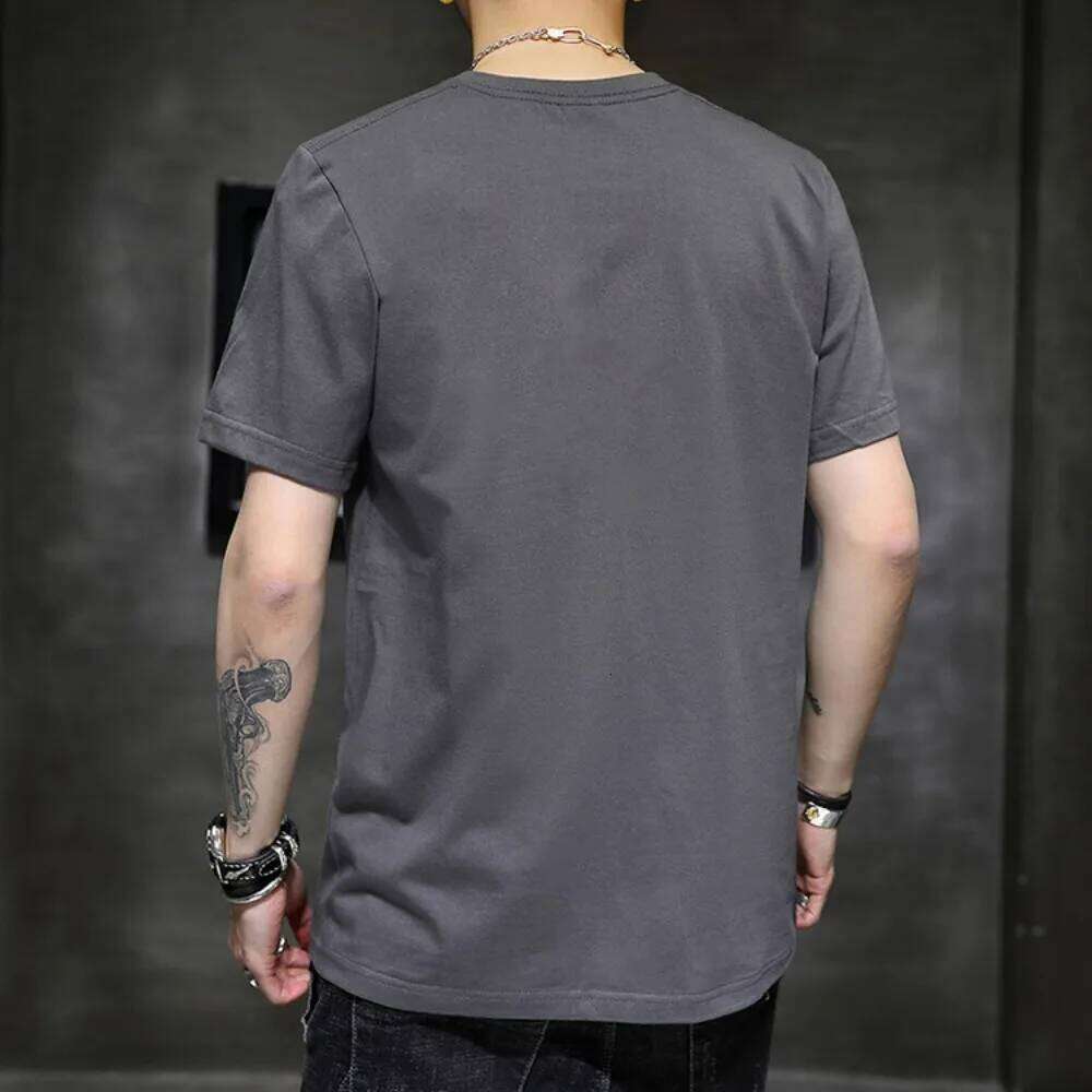 New Trend Pure Cotton T Shirt Men's Classic High-Quality Solid Color Casual Short-Sleeve Tee Tops