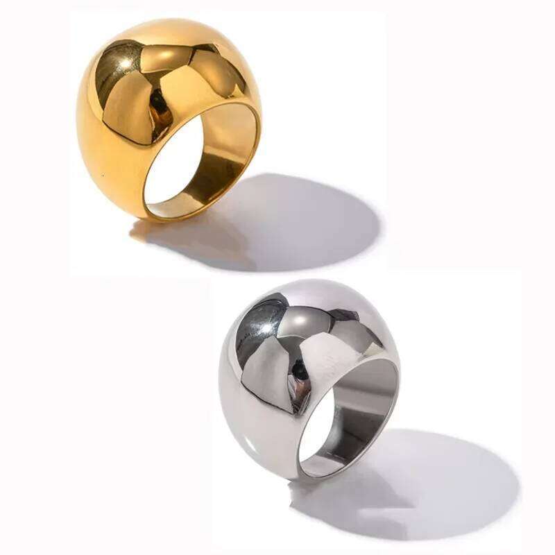 Stainless Steel Minimalism Smooth Ball Rings Gold Color Chunky Dome Ring For Women Men Non-fading Statement Jewelry Party Gifts H260312