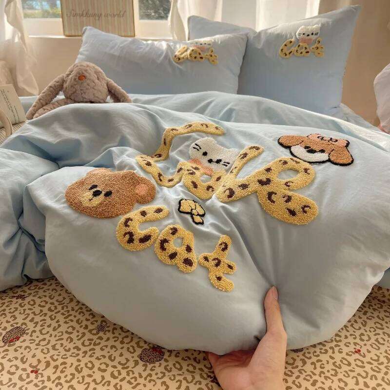 2025 new cartoon washable four-piece household quilt cover sheet kit student dormitory bed three-piece set H260312