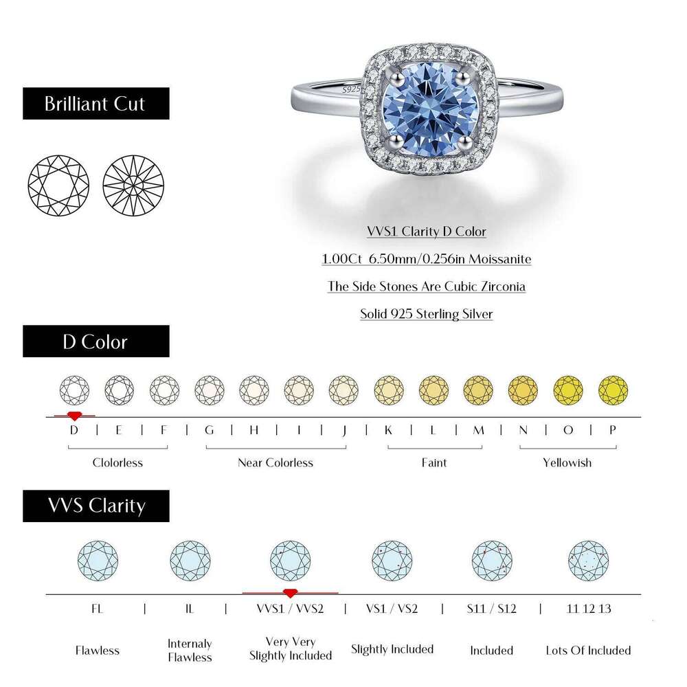 YANLOK 1CT VVS1 Clarity Moissanite 925 Sterling Silver Fashion Square Finger Rings For Women Fine Jewelry H260312