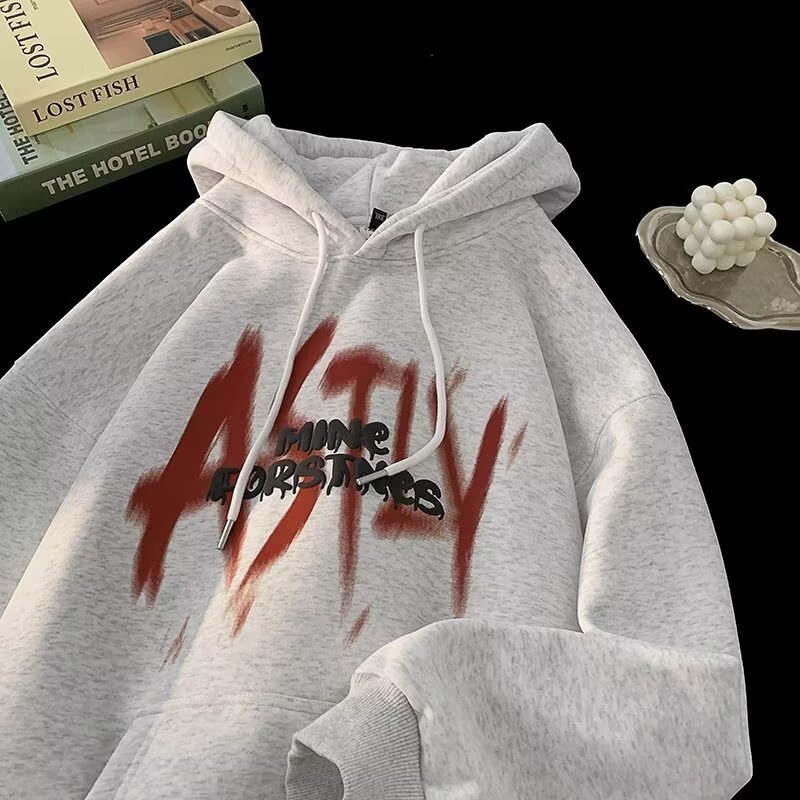 Retro Hooded Sweatshirt For Designer Hoodie Men Autumn And Winter Fleece-lined Heavy-duty Trendy Print Loose Casual Hoodie Jacket