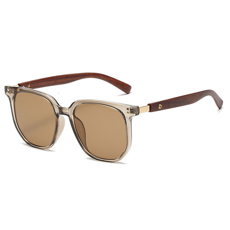 New Retro Polygonal Tea Frame Wood Grain Temple Korean Same Style Personality Trendy Women's Sunglasses