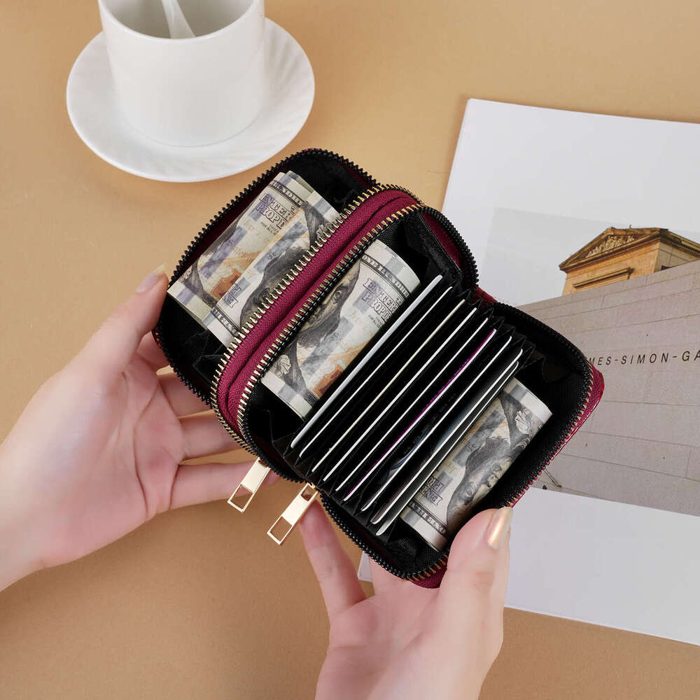 Luxury fashion wallet New Women S Wallet Short Style Multi Card Slot Double Zipper Versatile Fashionable Solid Color Herringbone Pattern Coin Purse An