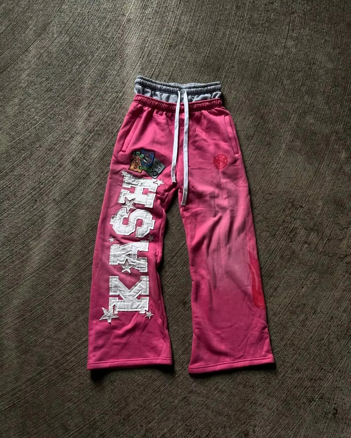 American Letter Patch Retro Double Layer Y2K Pants Baggy Sweatpants Men Hip Hop Gothic Elastic Waist Jogging Casual Pants 260311