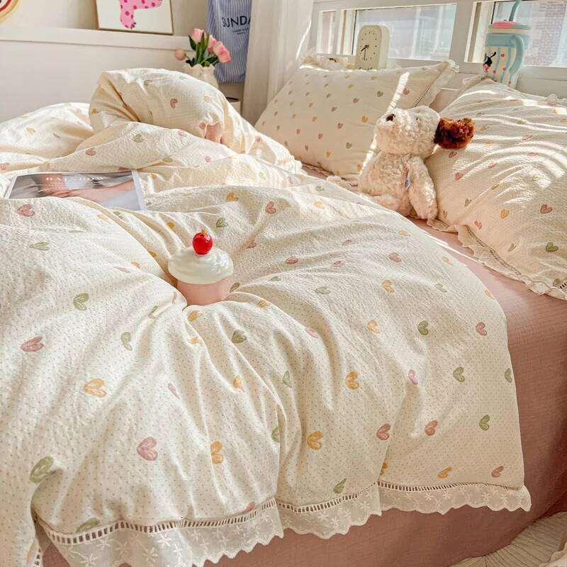 2025 New Bedding INS Princess Soft Flat Sheet Set Twin Queen Double Size Cotton Lace Duvet Cover Pillowcase Bed Linen H260312
