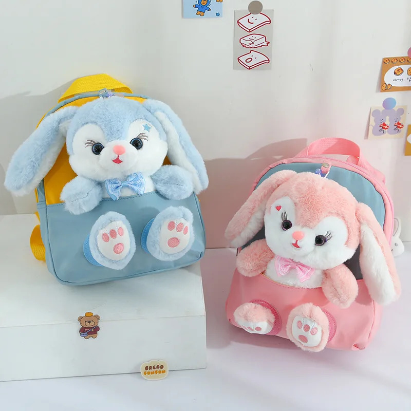 Plush 3D Rabbit Backpack for Boys Girls Kids Children SchoolBag Cute Bow Tie Cartoon School Bags Kindergarten Preschool Baby Bag 260311