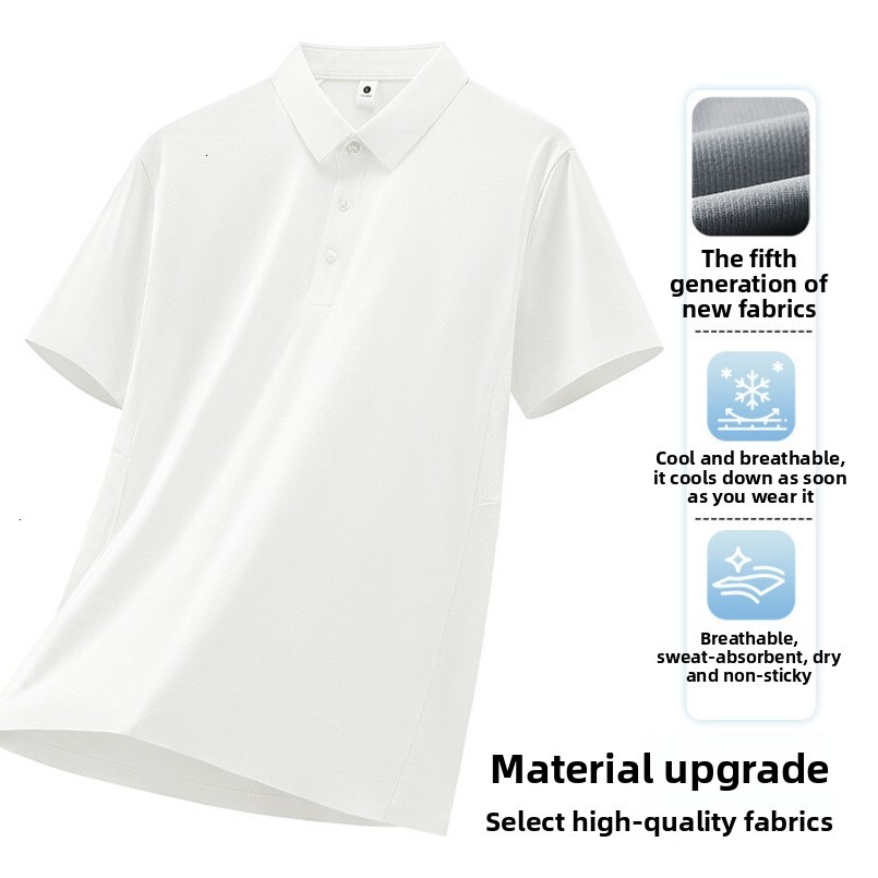 Cross-border seamless nylon-polyester for men, short-sleeved t-shirt, solid color business casual men's collared top, T-shirt polo shirt