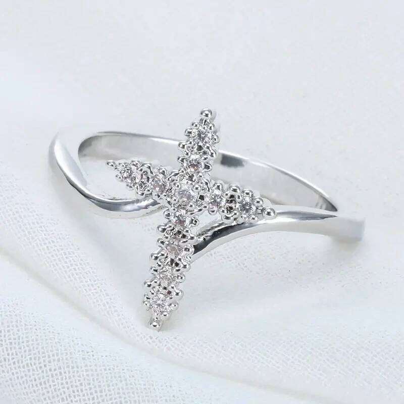 Huitan Trendy Cross Finger Ring for Women Inlay Dazzling Cubic Zirconia Modern Female Accessories Daily Wear Fashionable Jewelry H260312